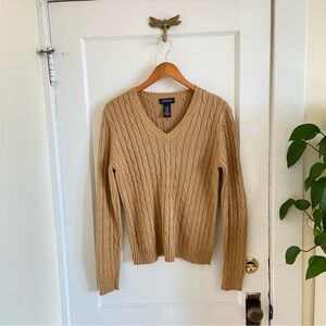 Jones New York Neutral Cable Knit Sweater Mercerized Cotton Minimalist Capsule L